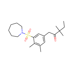 CCC(C)(C)C(=O)Cc1cc(C)c(C)c(S(=O)(=O)N2CCCCCC2)c1 ZINC000066066308