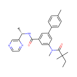 CCC(C)(C)C(=O)N(C)c1cc(C(=O)N[C@@H](C)c2cnccn2)cc(-c2ccc(C)cc2)c1 ZINC000143026400