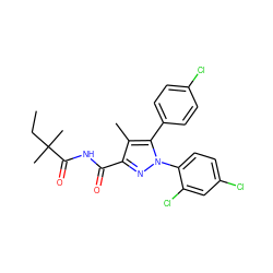 CCC(C)(C)C(=O)NC(=O)c1nn(-c2ccc(Cl)cc2Cl)c(-c2ccc(Cl)cc2)c1C ZINC000040943356