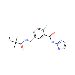 CCC(C)(C)C(=O)NCc1ccc(Cl)c(C(=O)Nc2ncc[nH]2)c1 ZINC000168777751