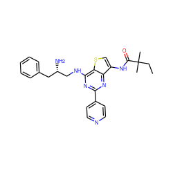 CCC(C)(C)C(=O)Nc1csc2c(NC[C@@H](N)Cc3ccccc3)nc(-c3ccncc3)nc12 ZINC000653670154