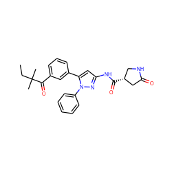 CCC(C)(C)C(=O)c1cccc(-c2cc(NC(=O)[C@@H]3CNC(=O)C3)nn2-c2ccccc2)c1 ZINC000169707378