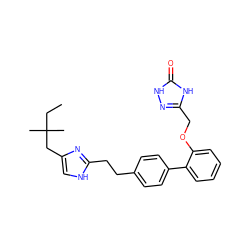 CCC(C)(C)Cc1c[nH]c(CCc2ccc(-c3ccccc3OCc3n[nH]c(=O)[nH]3)cc2)n1 ZINC000049111778