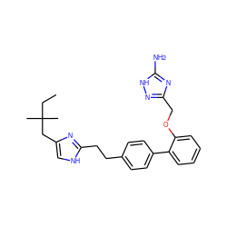 CCC(C)(C)Cc1c[nH]c(CCc2ccc(-c3ccccc3OCc3n[nH]c(N)n3)cc2)n1 ZINC000049052269