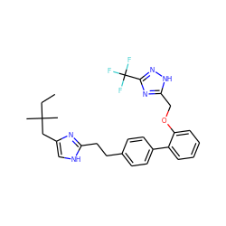 CCC(C)(C)Cc1c[nH]c(CCc2ccc(-c3ccccc3OCc3nc(C(F)(F)F)n[nH]3)cc2)n1 ZINC000049112276