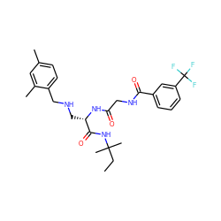 CCC(C)(C)NC(=O)[C@H](CNCc1ccc(C)cc1C)NC(=O)CNC(=O)c1cccc(C(F)(F)F)c1 ZINC000028952357