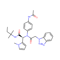 CCC(C)(C)NC(=O)[C@H](c1cccn1C)N(C(=O)Cn1nnc2ccccc21)c1ccc(NC(C)=O)cc1 ZINC000013031855