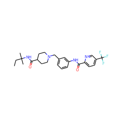 CCC(C)(C)NC(=O)C1CCN(Cc2cccc(NC(=O)c3ccc(C(F)(F)F)cn3)c2)CC1 ZINC001772644832