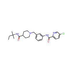 CCC(C)(C)NC(=O)C1CCN(Cc2cccc(NC(=O)c3ccc(Cl)cn3)c2)CC1 ZINC001772603832