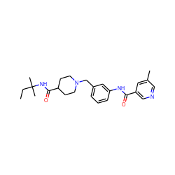 CCC(C)(C)NC(=O)C1CCN(Cc2cccc(NC(=O)c3cncc(C)c3)c2)CC1 ZINC001772633951