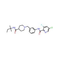 CCC(C)(C)NC(=O)C1CCN(Cc2cccc(NC(=O)c3ncc(Cl)cc3F)c2)CC1 ZINC001772580338