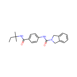 CCC(C)(C)NC(=O)c1ccc(NC(=O)N2Cc3ccccc3C2)cc1 ZINC000106322043