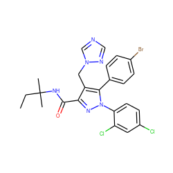 CCC(C)(C)NC(=O)c1nn(-c2ccc(Cl)cc2Cl)c(-c2ccc(Br)cc2)c1Cn1cncn1 ZINC000049762229