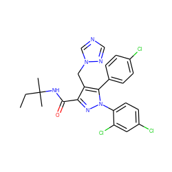 CCC(C)(C)NC(=O)c1nn(-c2ccc(Cl)cc2Cl)c(-c2ccc(Cl)cc2)c1Cn1cncn1 ZINC000045365043