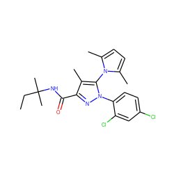 CCC(C)(C)NC(=O)c1nn(-c2ccc(Cl)cc2Cl)c(-n2c(C)ccc2C)c1C ZINC000066259439