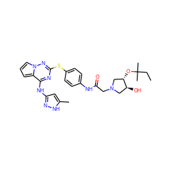 CCC(C)(C)O[C@H]1CN(CC(=O)Nc2ccc(Sc3nc(Nc4cc(C)[nH]n4)c4cccn4n3)cc2)C[C@@H]1O ZINC000072181381