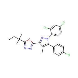 CCC(C)(C)c1nnc(-c2nn(-c3ccc(Cl)cc3Cl)c(-c3ccc(Cl)cc3)c2C)o1 ZINC000040423516