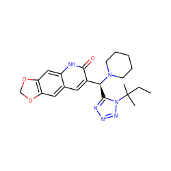 CCC(C)(C)n1nnnc1[C@@H](c1cc2cc3c(cc2[nH]c1=O)OCO3)N1CCCCC1 ZINC000008677484