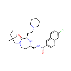 CCC(C)(CC)CN1CC[C@H](CNC(=O)c2ccc3cc(Cl)ccc3c2)N[C@H](CCN2CCCCC2)C1=O ZINC000206920293