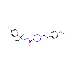 CCC(CC)(CNC(=O)C1CCN(CCc2ccc(OC)cc2)CC1)c1ccc(F)cc1 ZINC000072114815