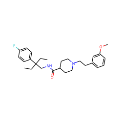 CCC(CC)(CNC(=O)C1CCN(CCc2cccc(OC)c2)CC1)c1ccc(F)cc1 ZINC000072114814