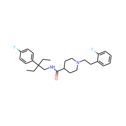 CCC(CC)(CNC(=O)C1CCN(CCc2ccccc2F)CC1)c1ccc(F)cc1 ZINC000072113031