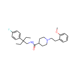 CCC(CC)(CNC(=O)C1CCN(CCc2ccccc2OC)CC1)c1ccc(F)cc1 ZINC000072116204