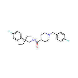 CCC(CC)(CNC(=O)C1CCN(Cc2ccc(F)cc2)CC1)c1ccc(F)cc1 ZINC000072114666