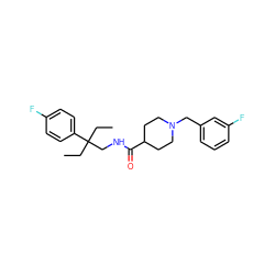 CCC(CC)(CNC(=O)C1CCN(Cc2cccc(F)c2)CC1)c1ccc(F)cc1 ZINC000072114568