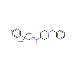 CCC(CC)(CNC(=O)C1CCN(Cc2ccccc2)CC1)c1ccc(F)cc1 ZINC000072114227