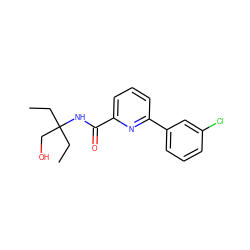 CCC(CC)(CO)NC(=O)c1cccc(-c2cccc(Cl)c2)n1 ZINC000206696976