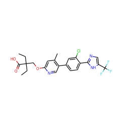 CCC(CC)(COc1cc(C)c(-c2ccc(-c3ncc(C(F)(F)F)[nH]3)c(Cl)c2)cn1)C(=O)O ZINC000218561288