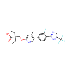 CCC(CC)(COc1cc(C)c(-c2ccc(-c3ncc(C(F)(F)F)[nH]3)c(F)c2)cn1)C(=O)O ZINC000218560775