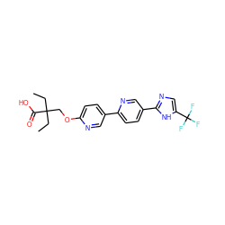 CCC(CC)(COc1ccc(-c2ccc(-c3ncc(C(F)(F)F)[nH]3)cn2)cn1)C(=O)O ZINC000204760803