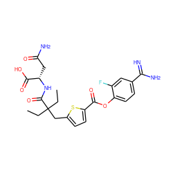 CCC(CC)(Cc1ccc(C(=O)Oc2ccc(C(=N)N)cc2F)s1)C(=O)N[C@@H](CC(N)=O)C(=O)O ZINC000210444080