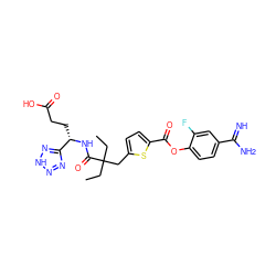 CCC(CC)(Cc1ccc(C(=O)Oc2ccc(C(=N)N)cc2F)s1)C(=O)N[C@@H](CCC(=O)O)c1nn[nH]n1 ZINC001772620646