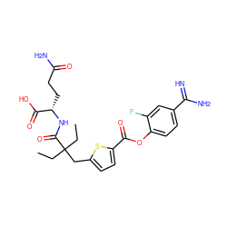 CCC(CC)(Cc1ccc(C(=O)Oc2ccc(C(=N)N)cc2F)s1)C(=O)N[C@@H](CCC(N)=O)C(=O)O ZINC000261179630