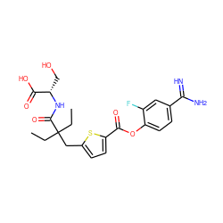 CCC(CC)(Cc1ccc(C(=O)Oc2ccc(C(=N)N)cc2F)s1)C(=O)N[C@@H](CO)C(=O)O ZINC000210440453