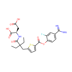 CCC(CC)(Cc1ccc(C(=O)Oc2ccc(C(=N)N)cc2F)s1)C(=O)N[C@H](CC(=O)O)C(=O)O ZINC000261111382