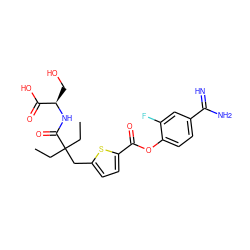 CCC(CC)(Cc1ccc(C(=O)Oc2ccc(C(=N)N)cc2F)s1)C(=O)N[C@H](CO)C(=O)O ZINC000261131638