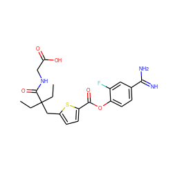 CCC(CC)(Cc1ccc(C(=O)Oc2ccc(C(=N)N)cc2F)s1)C(=O)NCC(=O)O ZINC001772641603