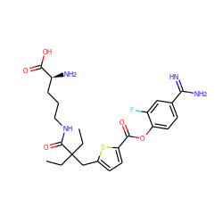 CCC(CC)(Cc1ccc(C(=O)Oc2ccc(C(=N)N)cc2F)s1)C(=O)NCCC[C@H](N)C(=O)O ZINC000261140450