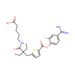 CCC(CC)(Cc1ccc(C(=O)Oc2ccc(C(=N)N)cc2F)s1)C(=O)NCCCCC(=O)O ZINC000261117917