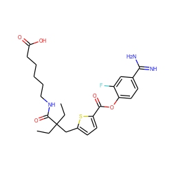 CCC(CC)(Cc1ccc(C(=O)Oc2ccc(C(=N)N)cc2F)s1)C(=O)NCCCCCC(=O)O ZINC000261070967