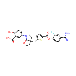 CCC(CC)(Cc1ccc(C(=O)Oc2ccc(C(=N)N)cc2F)s1)C(=O)Nc1ccc(O)c(C(=O)O)c1 ZINC001772586848