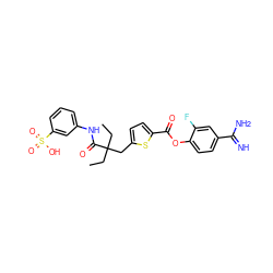 CCC(CC)(Cc1ccc(C(=O)Oc2ccc(C(=N)N)cc2F)s1)C(=O)Nc1cccc(S(=O)(=O)O)c1 ZINC001772582897