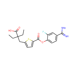 CCC(CC)(Cc1ccc(C(=O)Oc2ccc(C(=N)N)cc2F)s1)C(=O)O ZINC000210440592