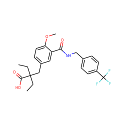 CCC(CC)(Cc1ccc(OC)c(C(=O)NCc2ccc(C(F)(F)F)cc2)c1)C(=O)O ZINC000012358298