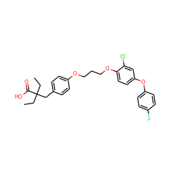 CCC(CC)(Cc1ccc(OCCCOc2ccc(Oc3ccc(F)cc3)cc2Cl)cc1)C(=O)O ZINC000028571390