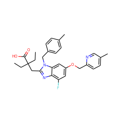 CCC(CC)(Cc1nc2c(F)cc(OCc3ccc(C)cn3)cc2n1Cc1ccc(C)cc1)C(=O)O ZINC000226033336